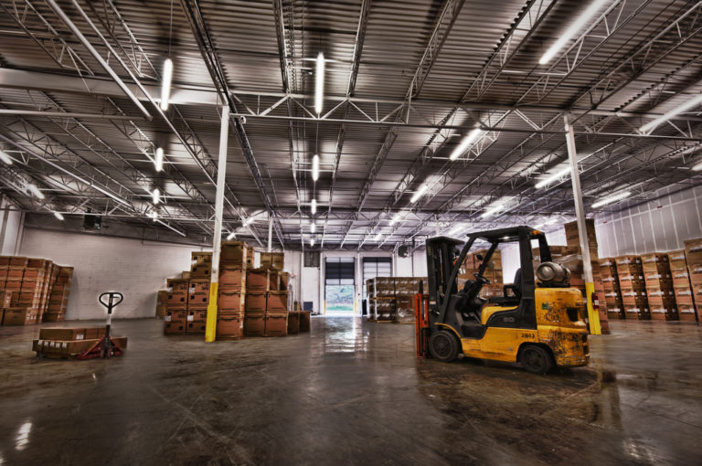 this is an image of forklift in a warehouse